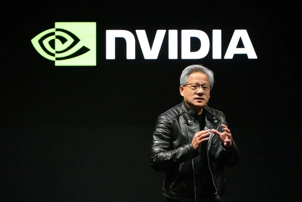 Jensen Huang, CEO of Nvidia, in his signature leather jacket