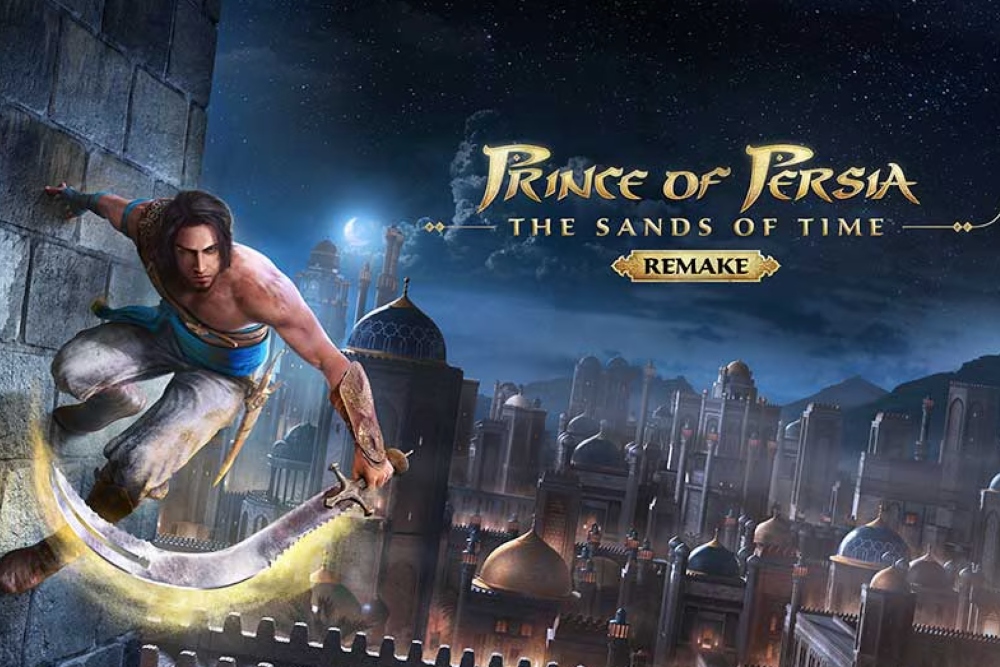 Prince of Persia: Sands of Time Remake promotional art showing the Prince in action